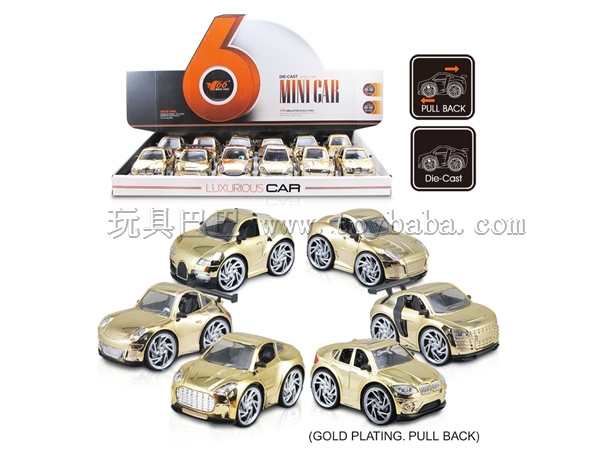 1: 28q version gold-plated alloy recoil car 6 models mixed with 2 colors each