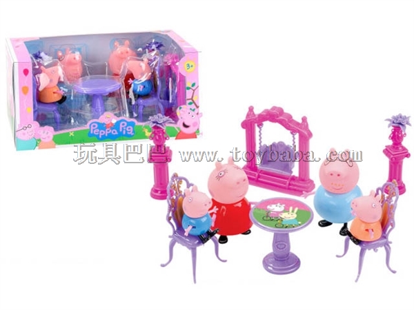 1.5-2.5 inch plastic pink pig with furniture
