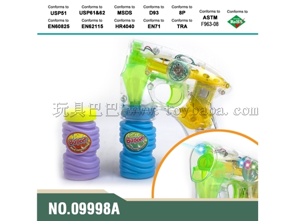 09998 a transparent with music four lights flash two bottles of water bubble gun