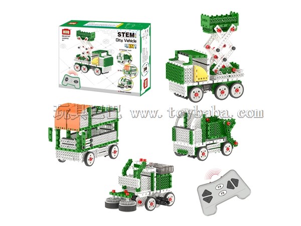 4-in-1 remote control urban function vehicle building block set
