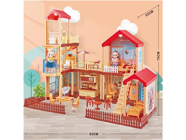 Self installed villa with light + 6-inch Barbie 2 family toys self installed educational toys
