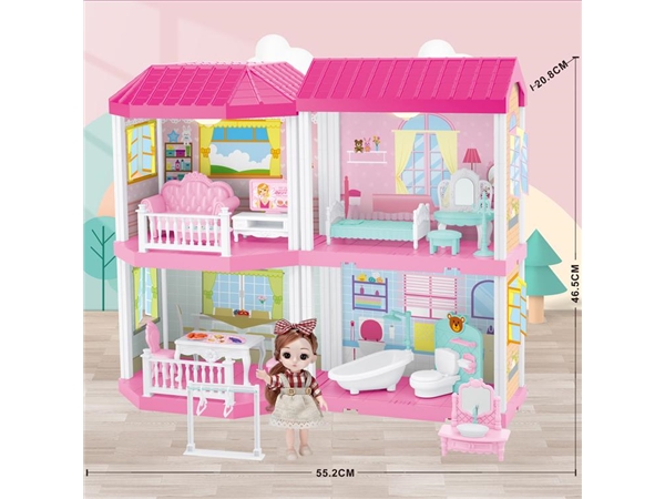 Self installed villa with light + 6-inch Barbie 1 family toy self installed educational toy