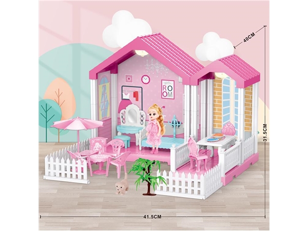 Self installed villa with light + 6-inch Barbie 1 family toy self installed educational toy