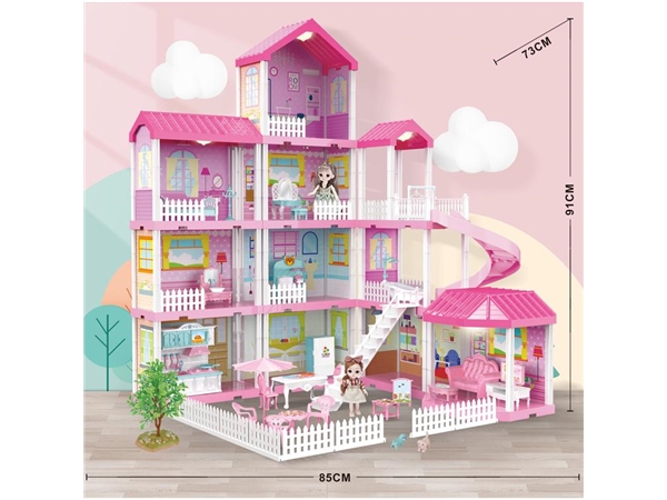 Self installed villa with light + 6-inch Barbie 2 family toys self installed toys