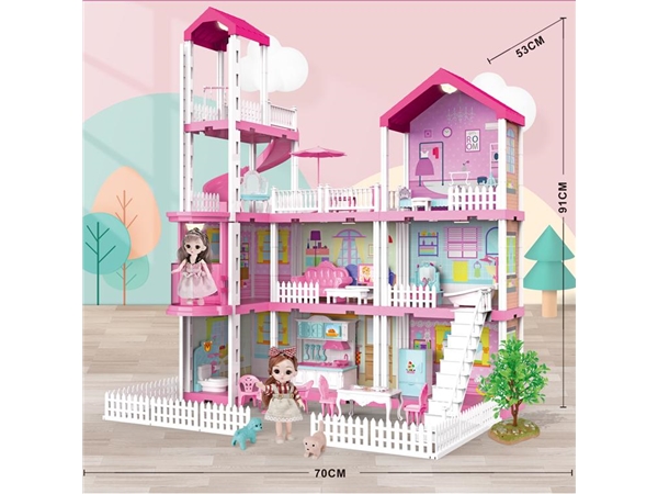 Self installed villa with light + 6-inch Barbie 2 family toys self installed toys