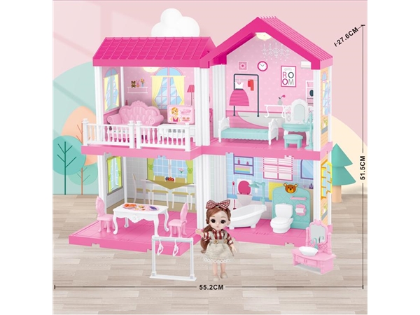 Self installed villa with light + 6-inch Barbie 1 family toy self installed toy
