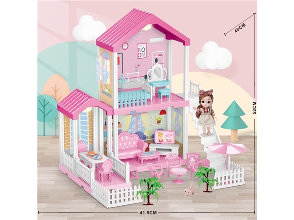 Self installed villa with light + 6-inch Barbie 1 family toy self installed toy