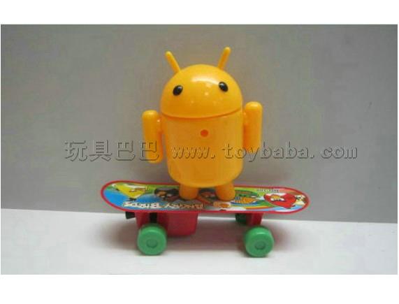 Pull the android robot/three label and dark purple, orange yellow color