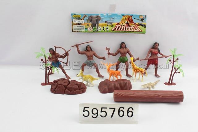 Ape era (painting, tree 4 +2 +2 +4 solid body stone animal + wood)
