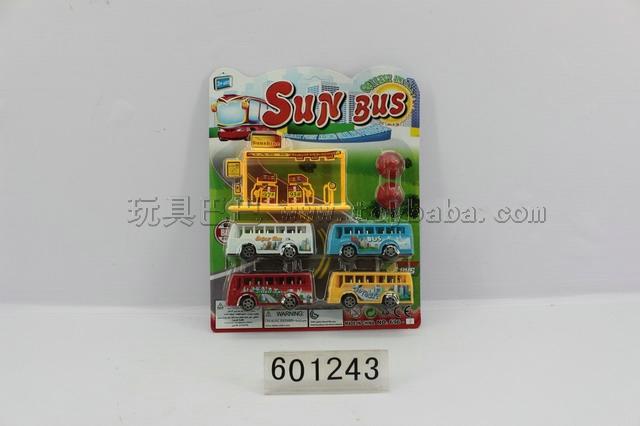 Back bus four village with petrol station / 4 colors red, yellow, white and blue