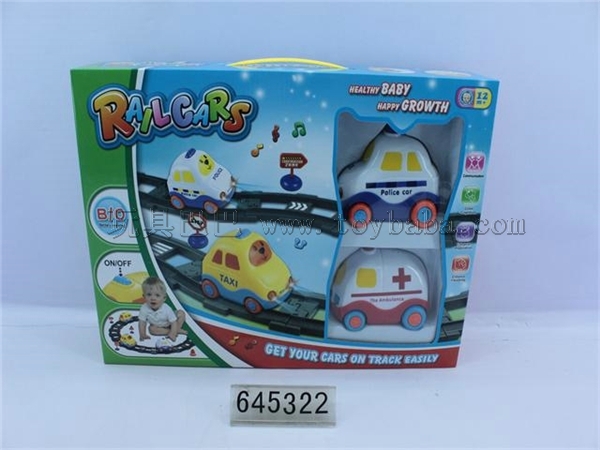 2pcs cartoon electric track ( police / ambulance mixed ) with light and music , with signs