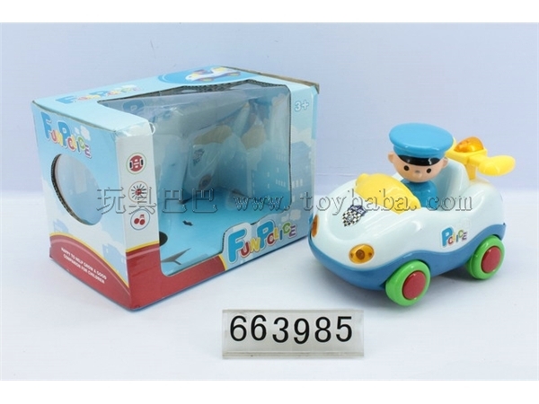Electric wanxiang real color wheel cartoon doll shake head a police car with light music