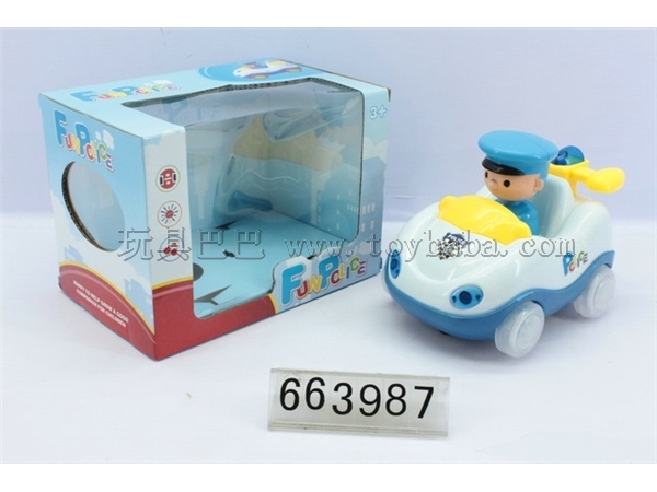 Electric universal doll shake head to paddle cartoon police cars with light music