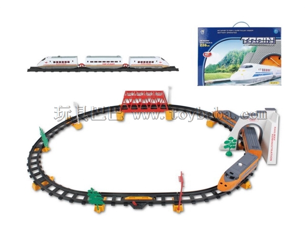 Electric rail train with overpass and tunnel (44pcs)