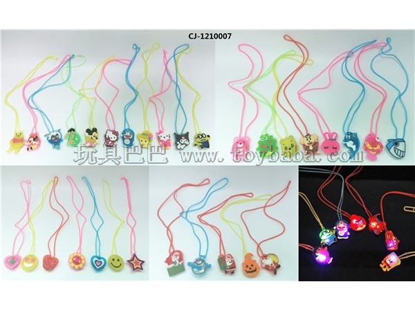 Flash cartoon soft rubber Necklace luminous cartoon Necklace LED flash acrylic Bead Pendant floor stall explosion childr