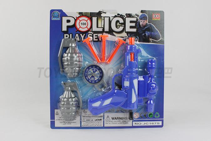 Police set of soft guns with three soft hand grenades compass