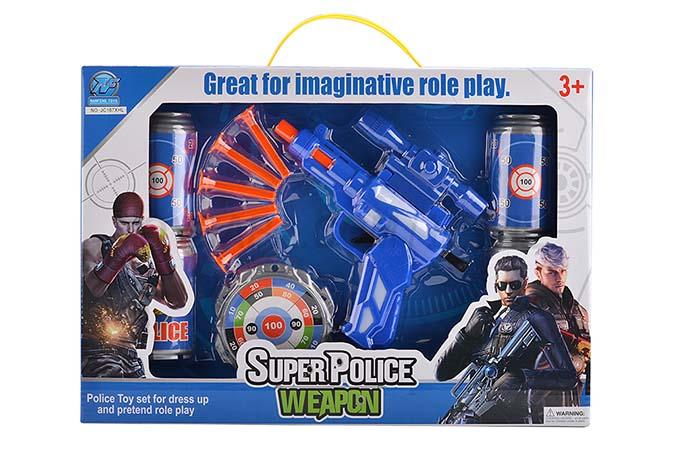 The police set of soft bullet gun with five soft play the coke bottle