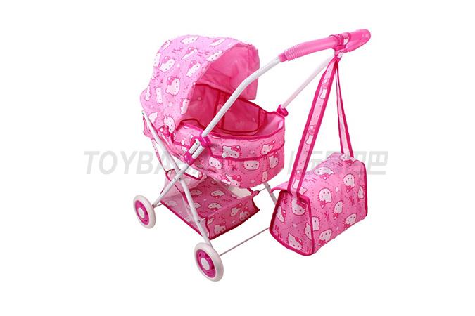 Baby sun shading trolley + storage basket + handbag (white iron pipe) EVA wheel