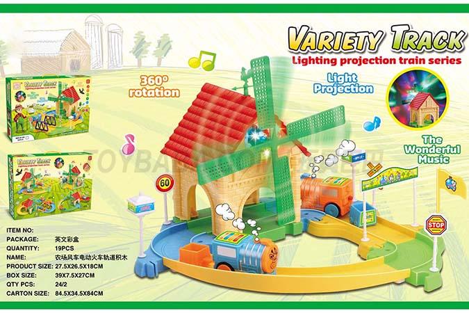 19pcs farm windmill 360 degree two-way rotating Rooster wind vane light music intelligence electric train track building