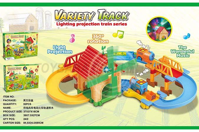 35pcs farm windmill 360 degree two-way rotating Rooster wind vane light music intelligence electric train track building