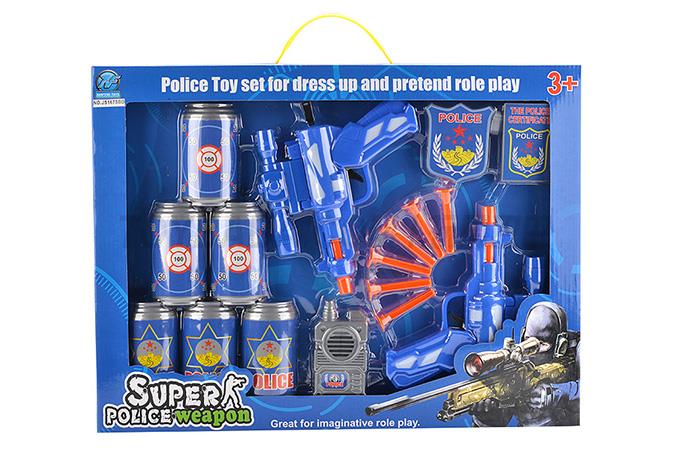 The police set of soft play double gun with 6 grain soft play coke bottle intercom mark the compass
