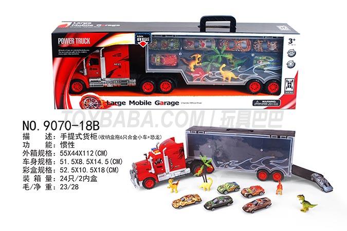 Portable container truck (storage box towing 6 alloy cars + dinosaurs)