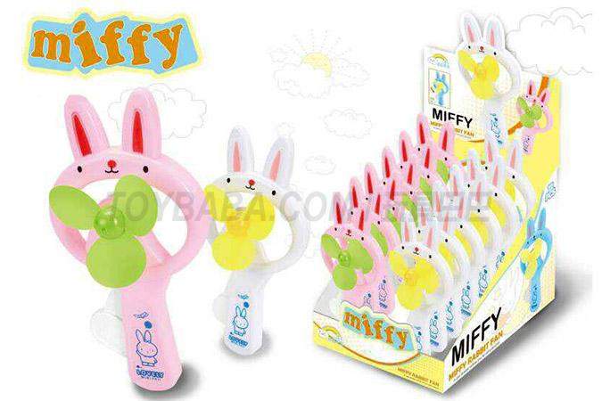 12 rabbit hand fans / display box mixed with white, blue and pink