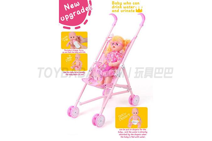 Baby stroller + 12 dolls (dolls drink water and urinate, with milk bottles, toilets and diapers) upgraded version