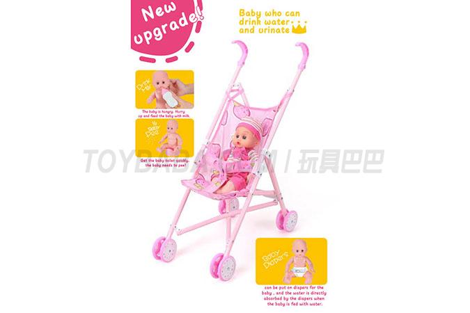 Baby stroller + 12 dolls (dolls drink water and urinate, with milk bottles, toilets and diapers) upgraded version