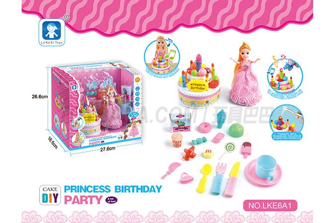 Children’s family fun puzzle game birthday gift simulation fun Barbie music cake set