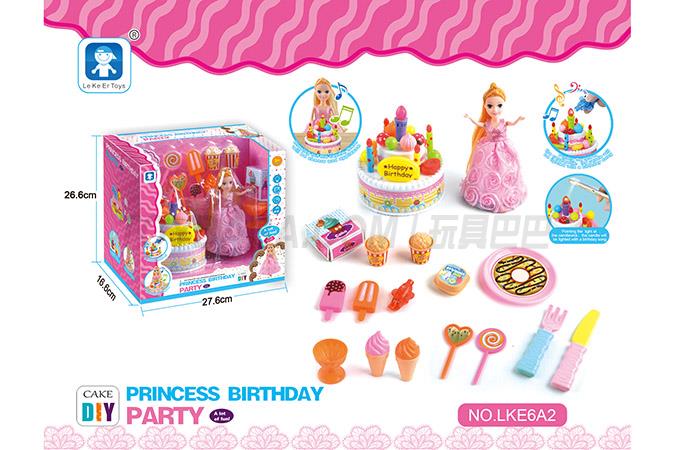 Children’s family fun puzzle game birthday gift simulation fun Barbie music cake set