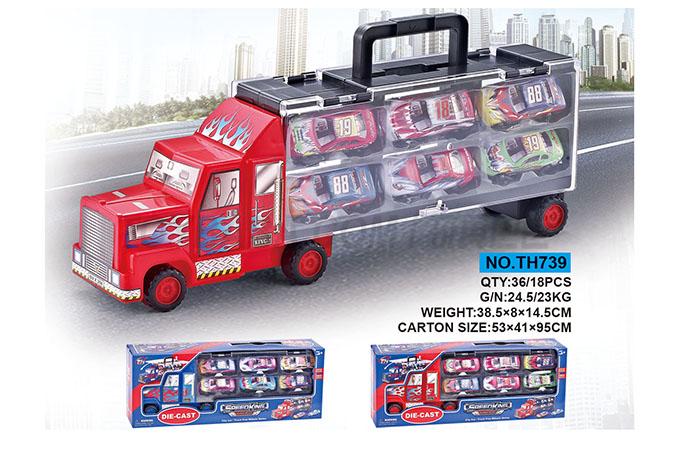Container truck with 6 small cars children’s toy car series