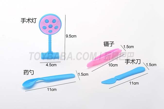 Medical accessories: surgical lamp, forceps, medicine spoon, scalpel