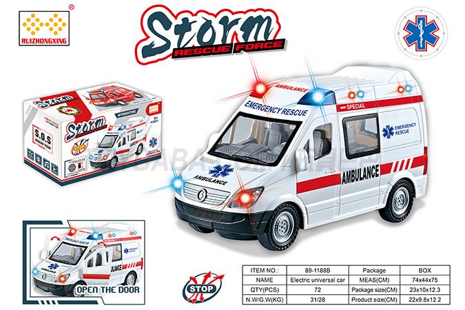 Children’s toy car series simulation electric universal (sliding) two functions ambulance with light and music