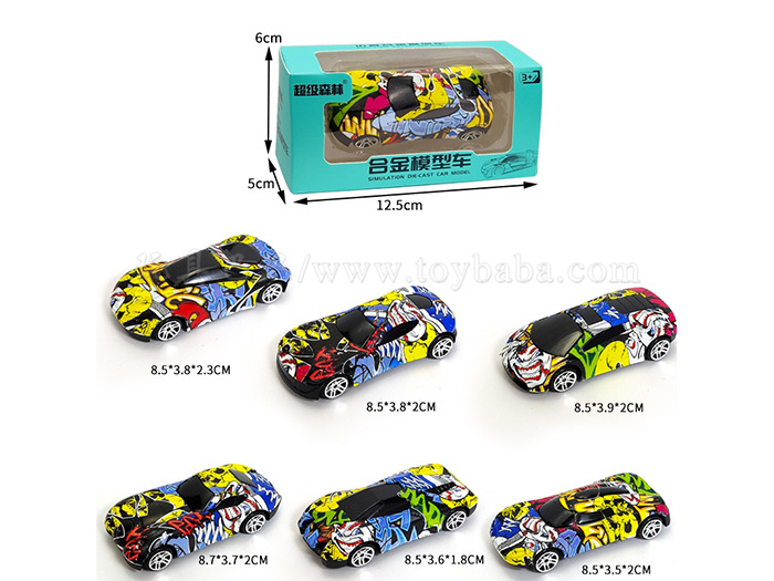 6 graffiti racing alloy car toys