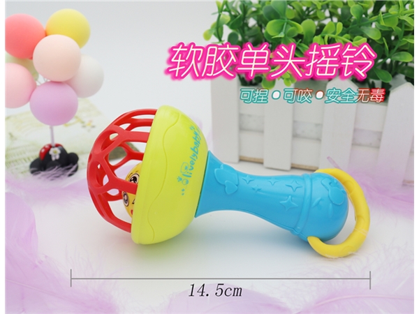 Soft rubber hand holding single head ringing baby toy