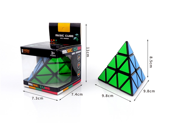 Pyramid black background labeling Rubik’s Cube