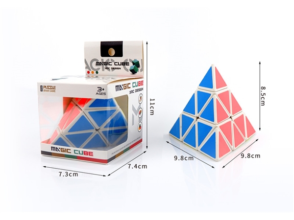 Pyramid white background labeling Rubik’s Cube