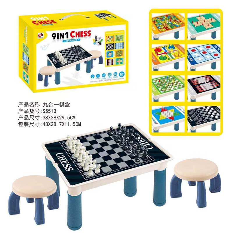 Magnetic 9-in-1 chess table (with chair)