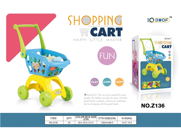 Blue shopping cart family toys