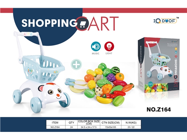Acousto optic blue dog head shopping cart + cutable fruit toys