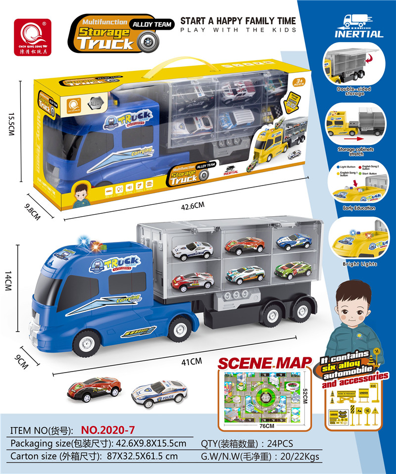 Electric inertia blue storage truck (with 6 alloy cars + 1 map + 1 routine sign)