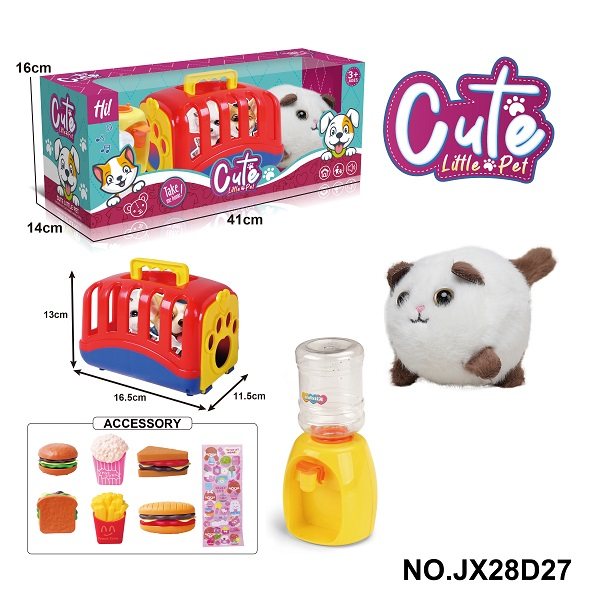毛绒玩具展示盒宠物笼拉线摇尾巴动物--棕色猫，带BB响+饰品套装