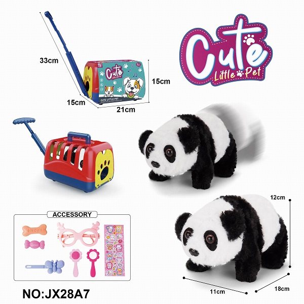 电动毛绒走路熊猫+手提笼+饰品套（有爬行跟声音）不包2粒5号电池