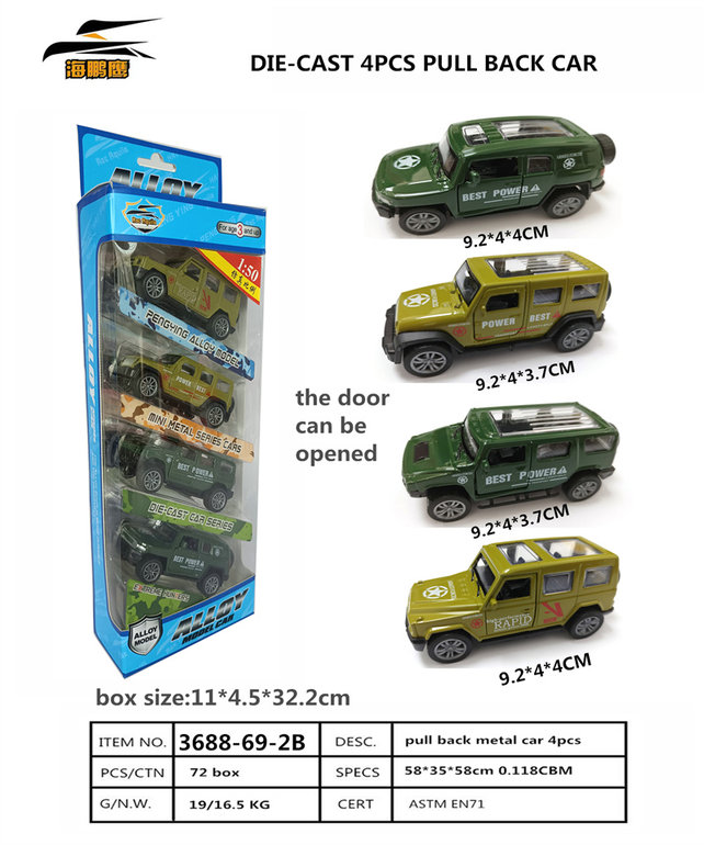4metalSUVArmycars,2doorsopen,pullback