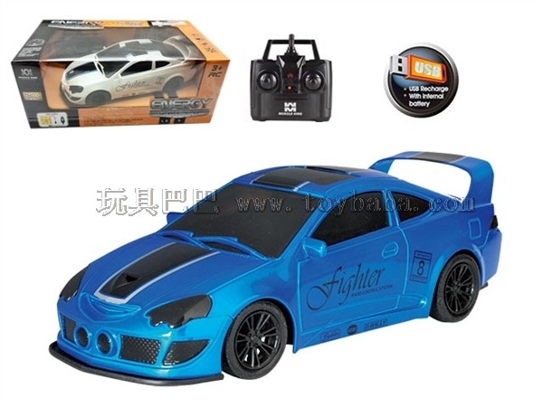 遥控车2.4G 四通USB充电遥控改装肌肉车  (车头带灯) 1:18