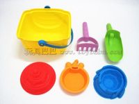 儿童玩具沙滩玩具套装软胶方桶挖沙玩具系列+5件装（2色混装）