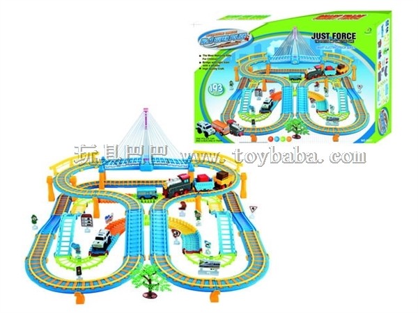 电动轨道火车配1巴士1警车(火车声,灯光桥)