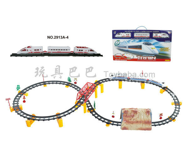 电动立体轨道火车配天桥和山洞(带灯光,88PCS)