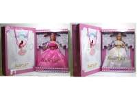 儿童芭芘娃娃玩具系列 吉娜婚纱手提盒二色混粉+白